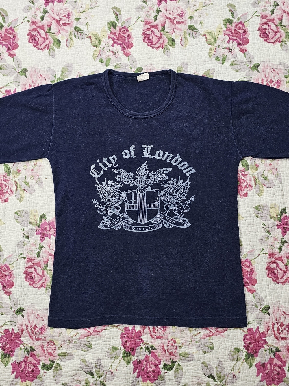 VTG 70s Men's Navy Blue City Of London Print Cotton T-Shirt M